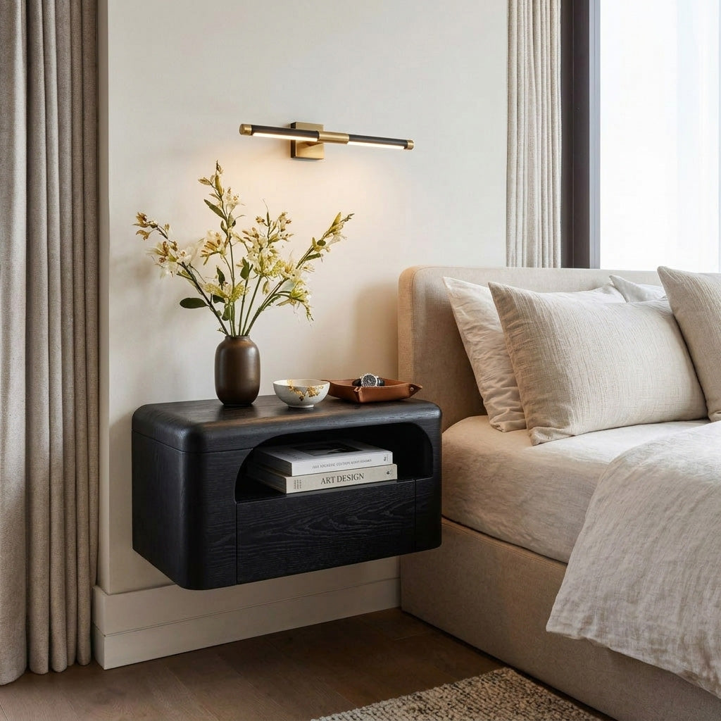 Organic Wall Mounted Bedside Table with Drawer, solid wood, built to order, view 4