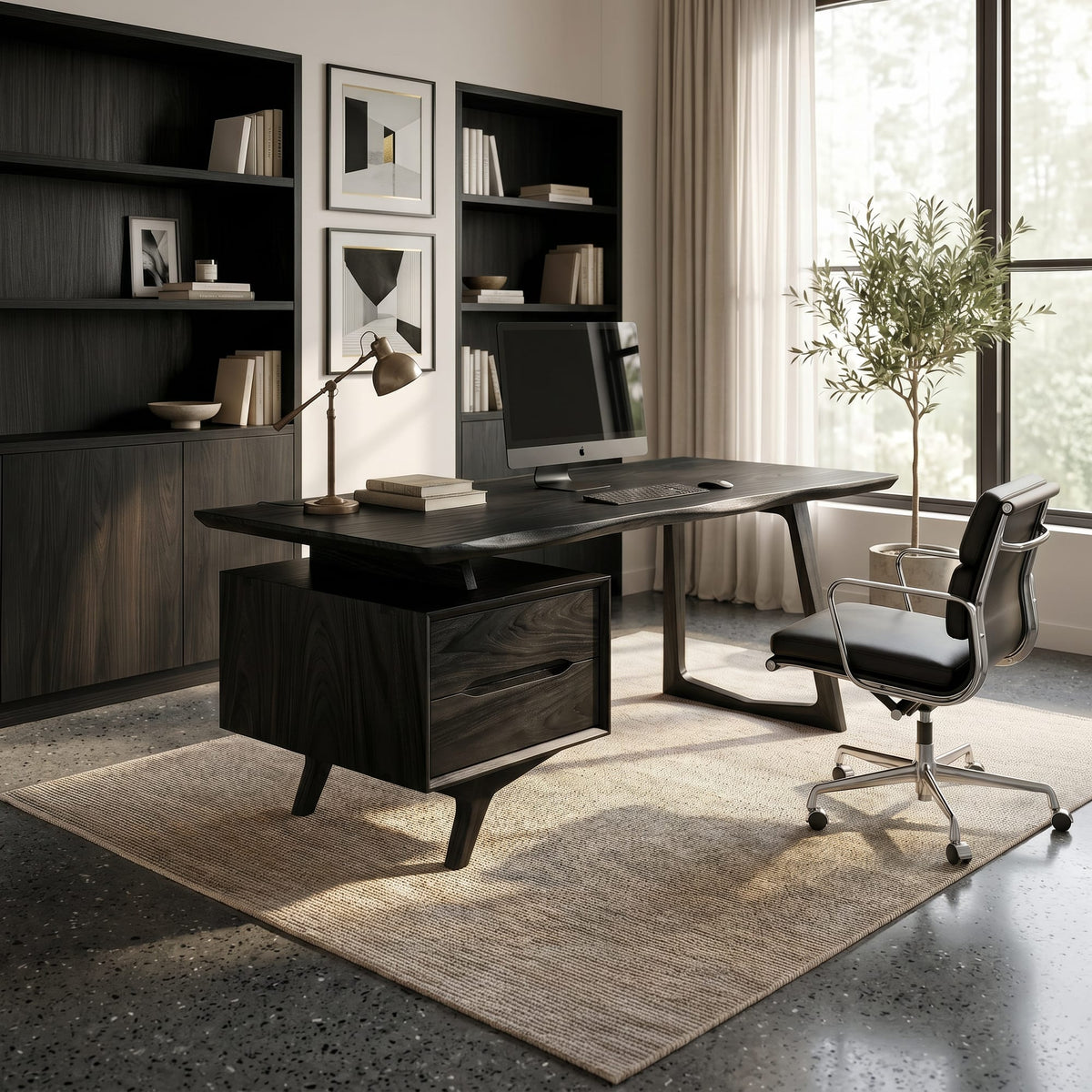 Contemporary Dual Pedestal Executive Desk Office, solid wood, built to order