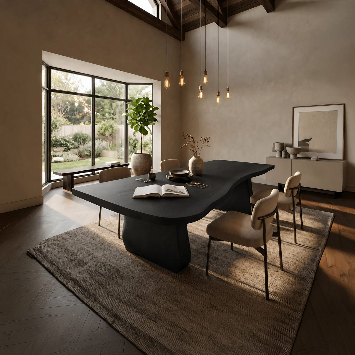 Contemporary Sculpted Base Dining Table, solid wood, built to order