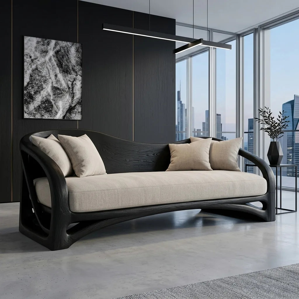 Organic Wooden Sofa with Sculptural Curved Frame, solid wood, built to order, view 4
