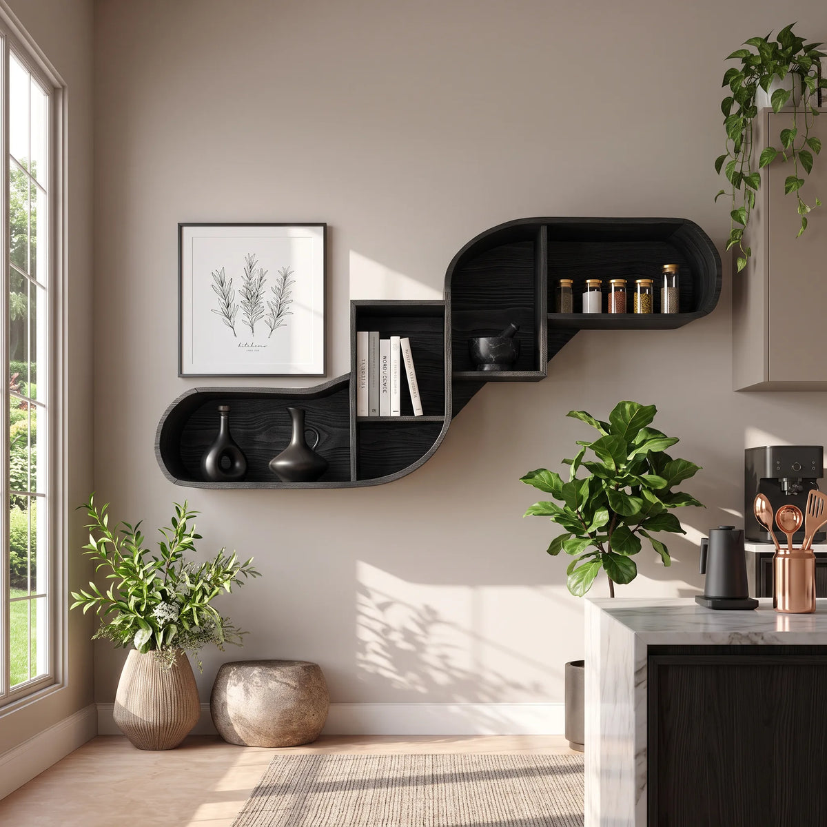 Mid Century Curved Wood Shelves, solid wood, built to order
