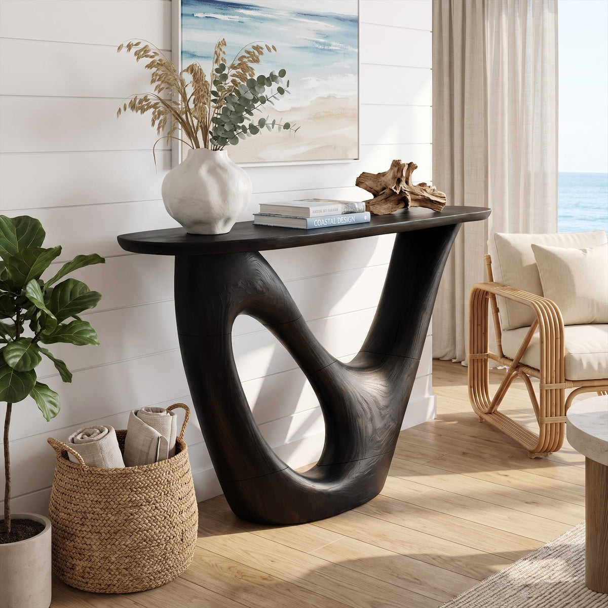 Mid Century Live Edge Foyer Console Table