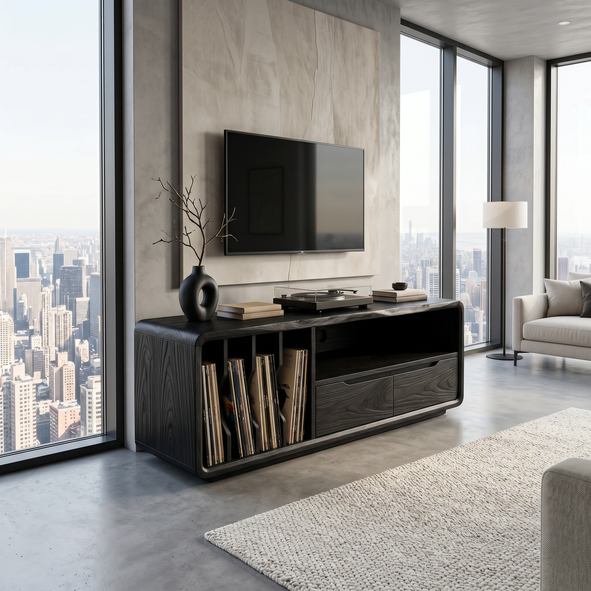 TV Cabinet Organic Curved Form, solid wood, built to order, view 4