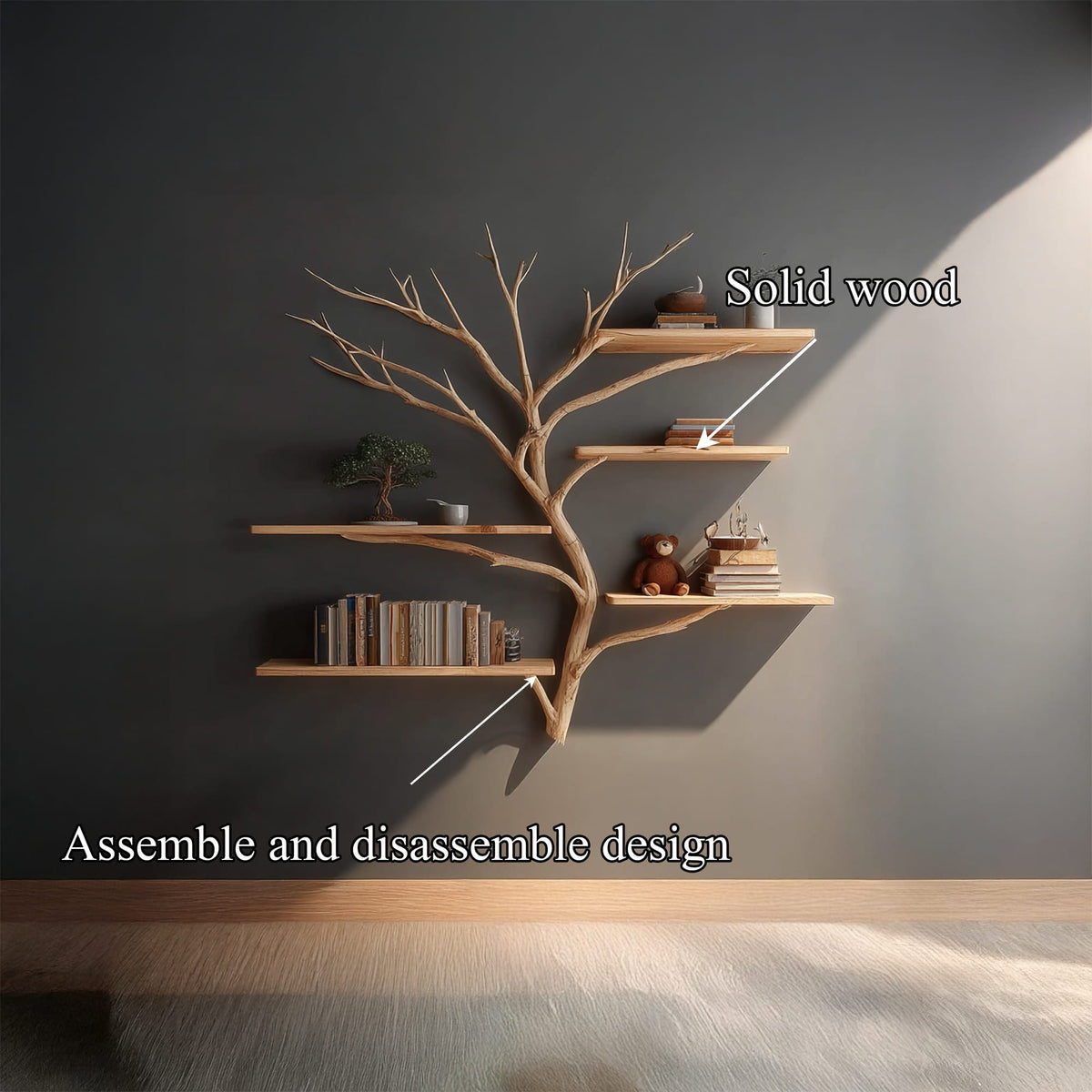 Midcentury Tree Bookshelf Study Room, solid wood, built to order