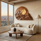 Handcrafted Mountain Sun Wall Art, solid wood, built to order