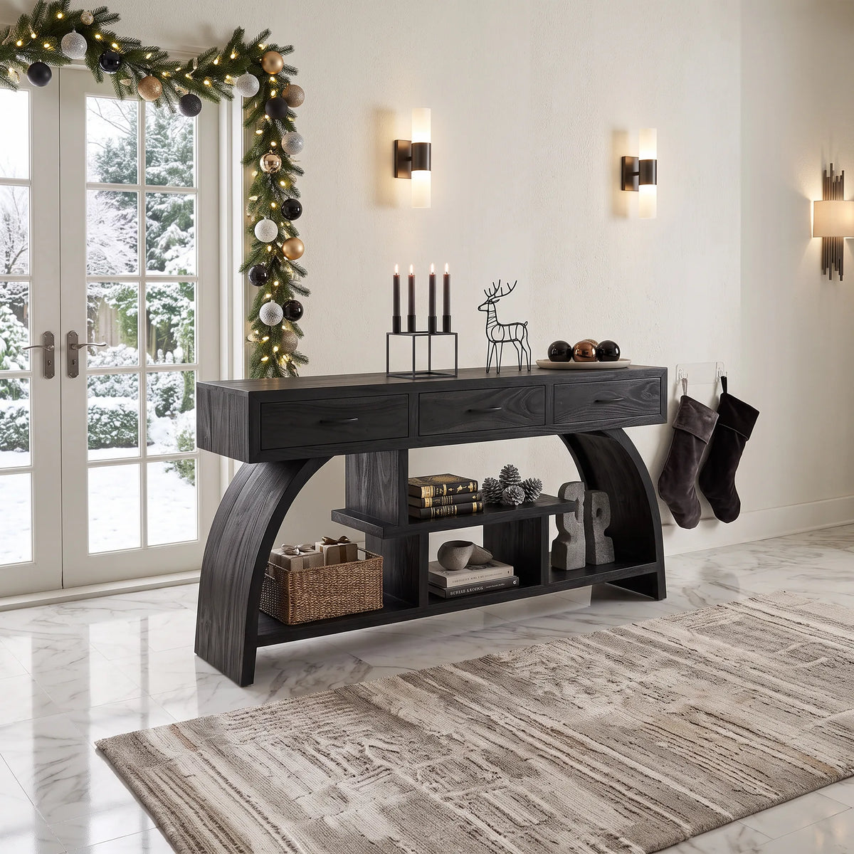 Organic Modern Console Table Living Room, solid wood, built to order, view 4