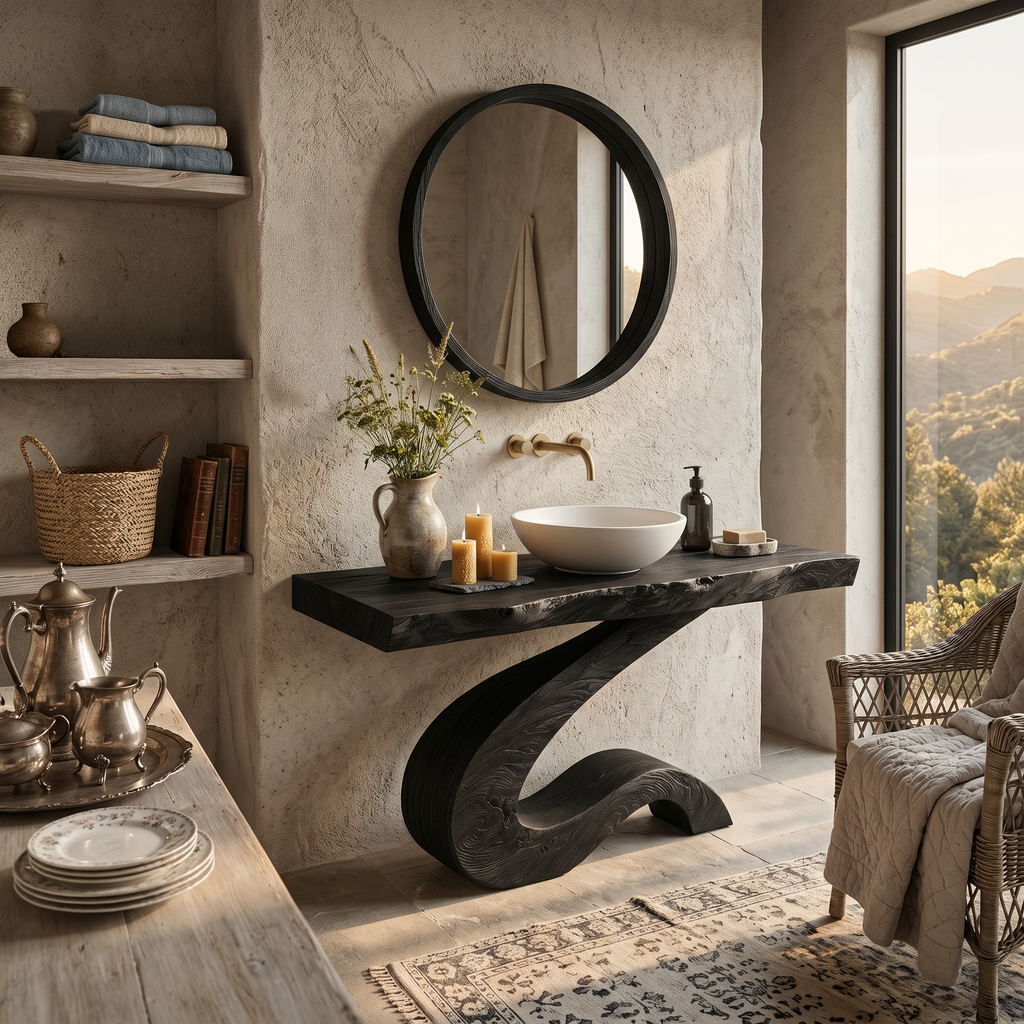Bathroom Vanity with Organic S Curve Support, solid wood, built to order, view 4