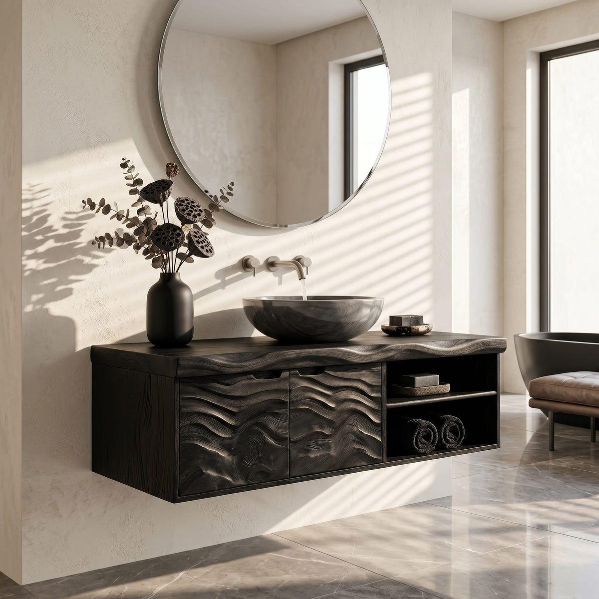 Contemporary Bath Cabinet Elegant Master Bathroom, solid wood, built to order