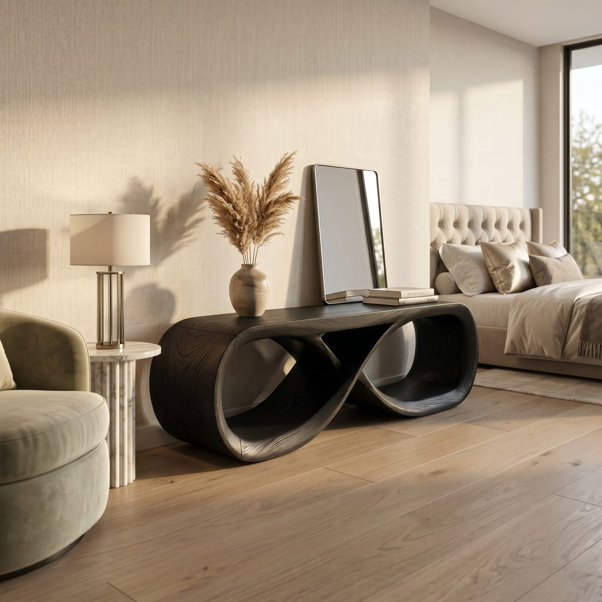 Curved Wooden Bench Residence, solid wood, built to order