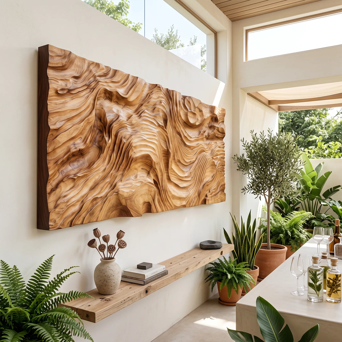 Organic Sculptural Wood Wall Art for Foyer, solid wood, built to order