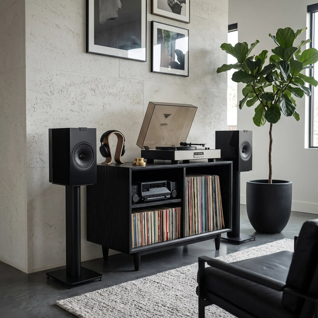 Minimalist Record Player Cabinet with Three Open Shelves, solid wood, built to order, view 4