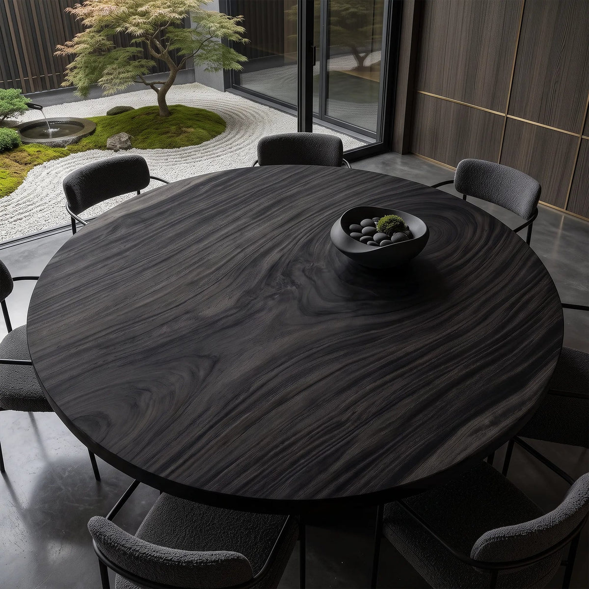 Mid Century Round Dining Table Top Garden View, solid wood, built to order
