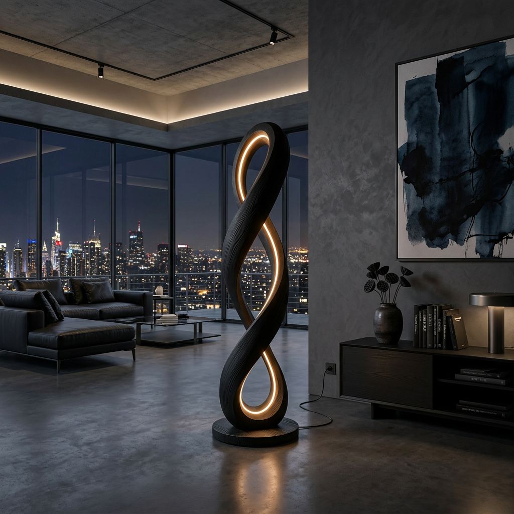 Contemporary Infinity Lamp with Table, solid wood, built to order, view 4