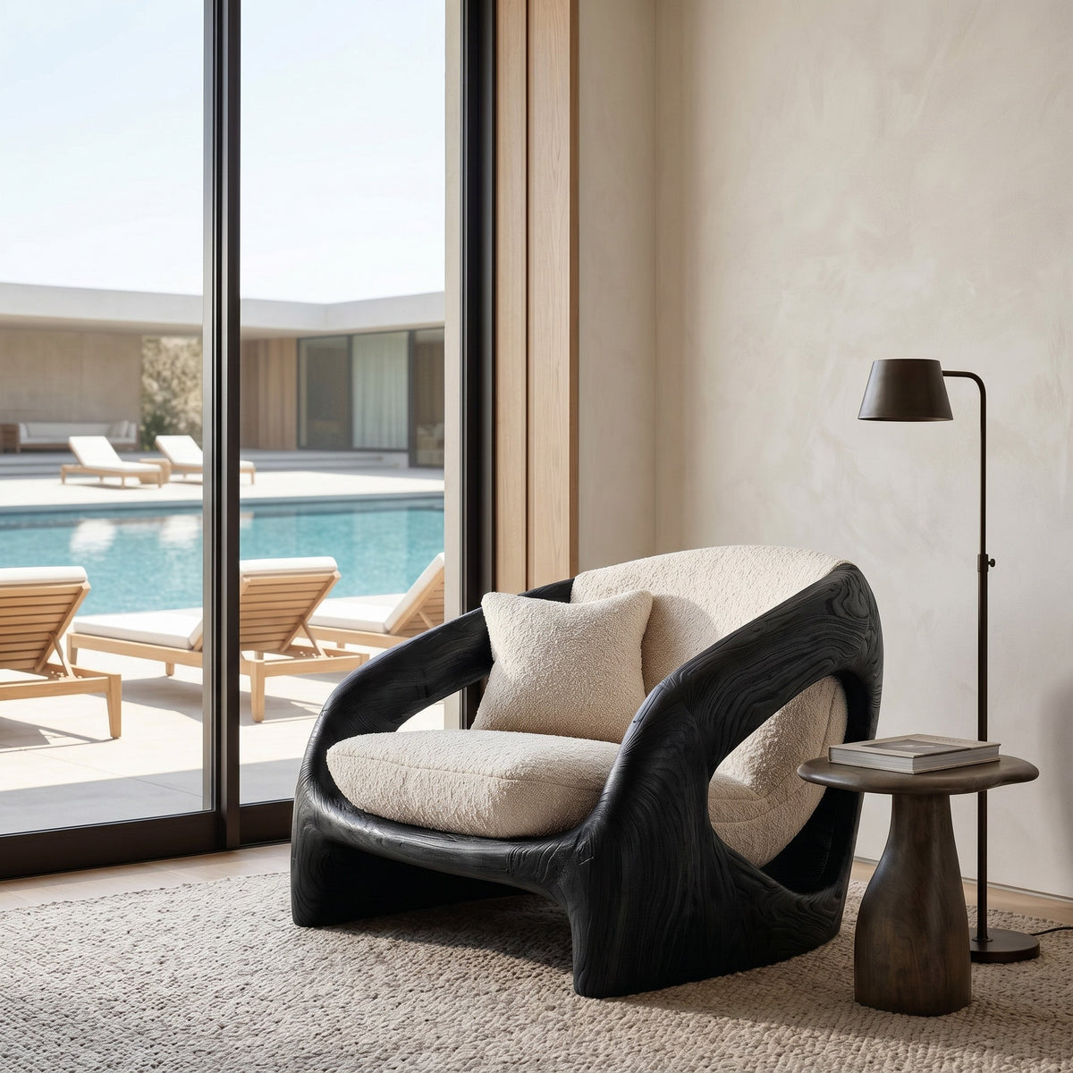 Contemporary Curved Armchair, solid wood, built to order, view 4