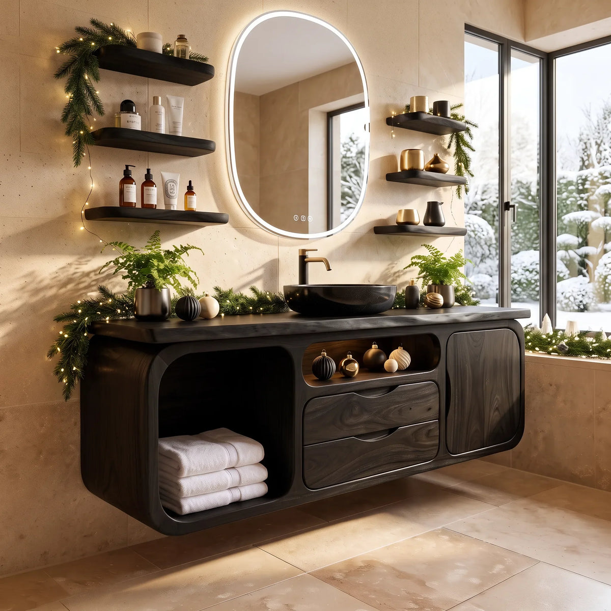 Organic Modern Nutcracker Storage Bathroom Vanity Villa, solid wood, built to order, view 4