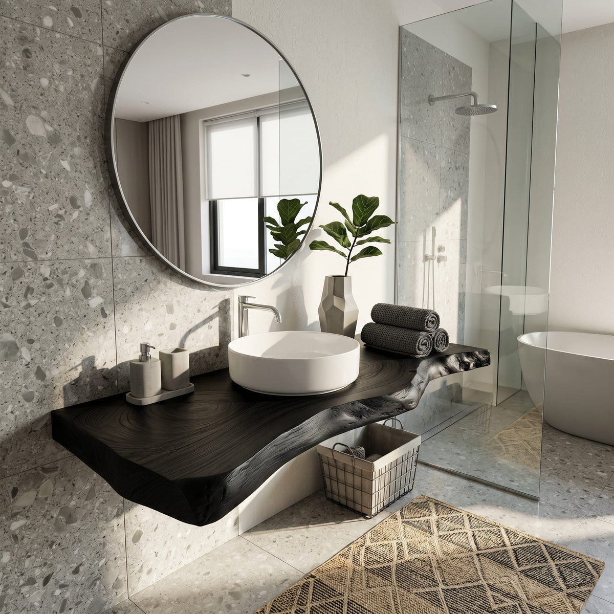 Contemporary Floating Washstand Residence, solid wood, built to order