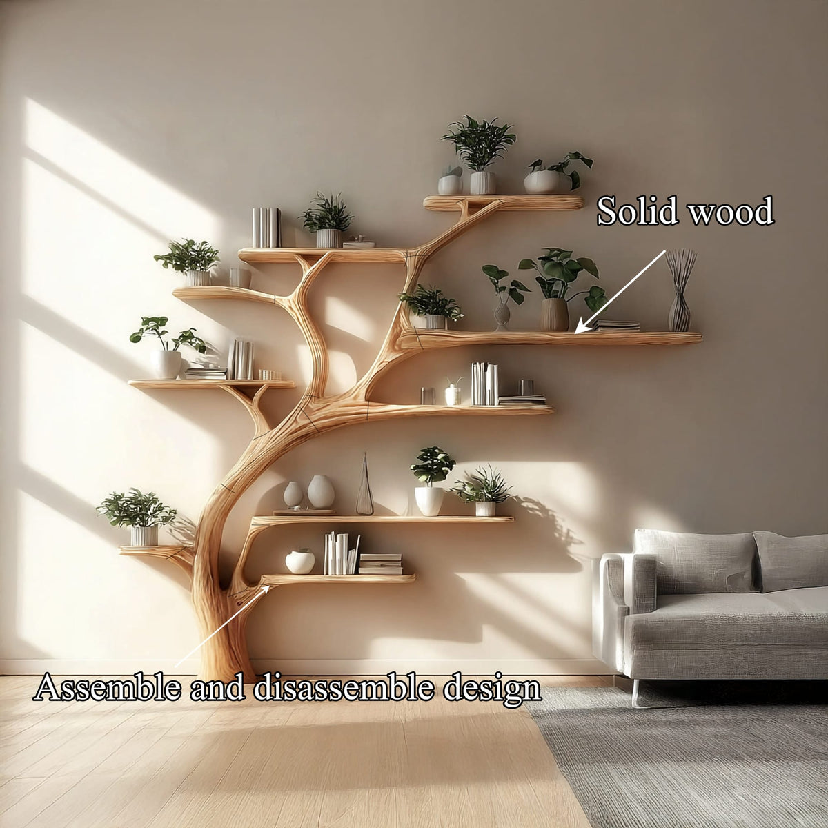 Midcentury Tree Bookshelf Bedroom Entry, solid wood, built to order