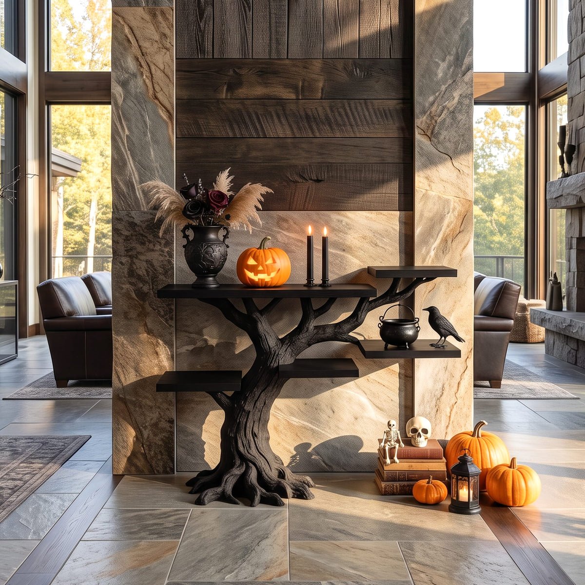Minimalist Twisted Tree Accent Table for Witchy Vibes, solid wood, built to order
