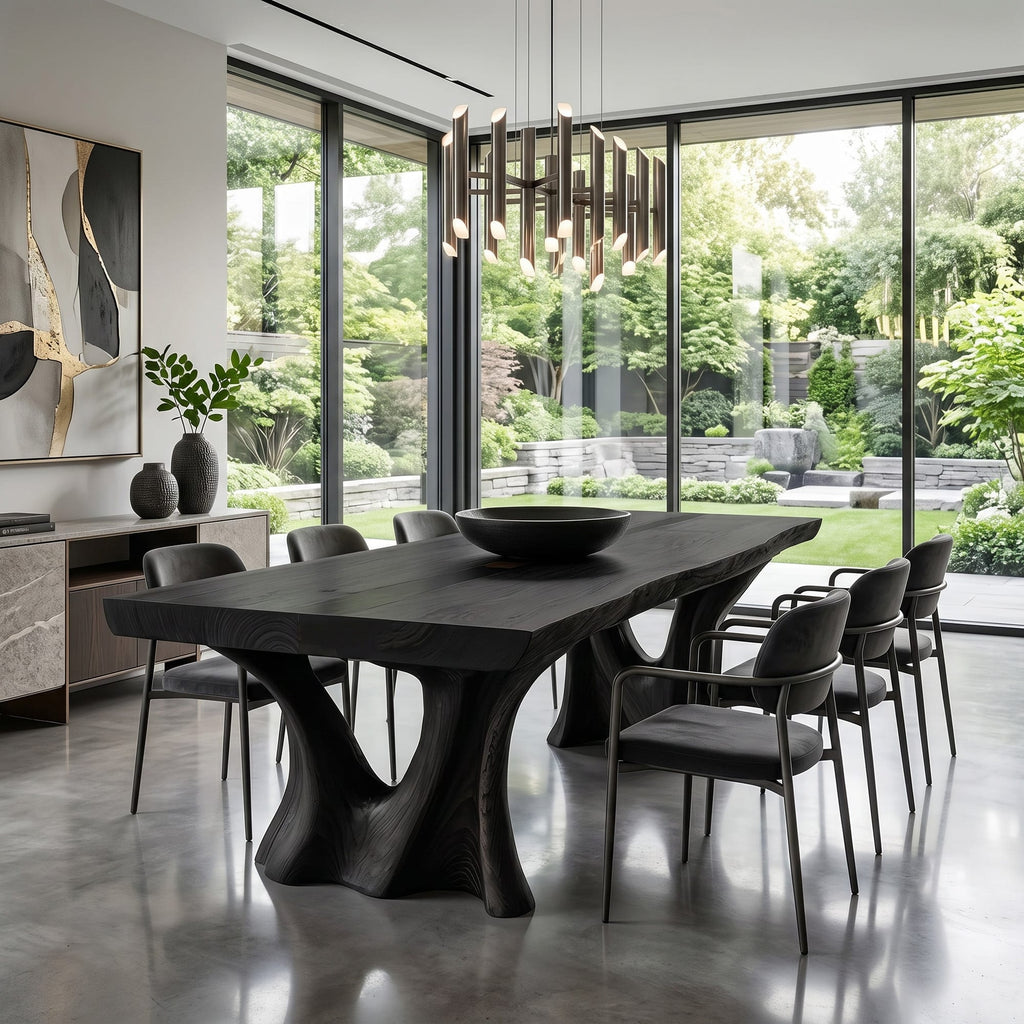 Modern Dining Table with Two Sculpted Legs, solid wood, built to order