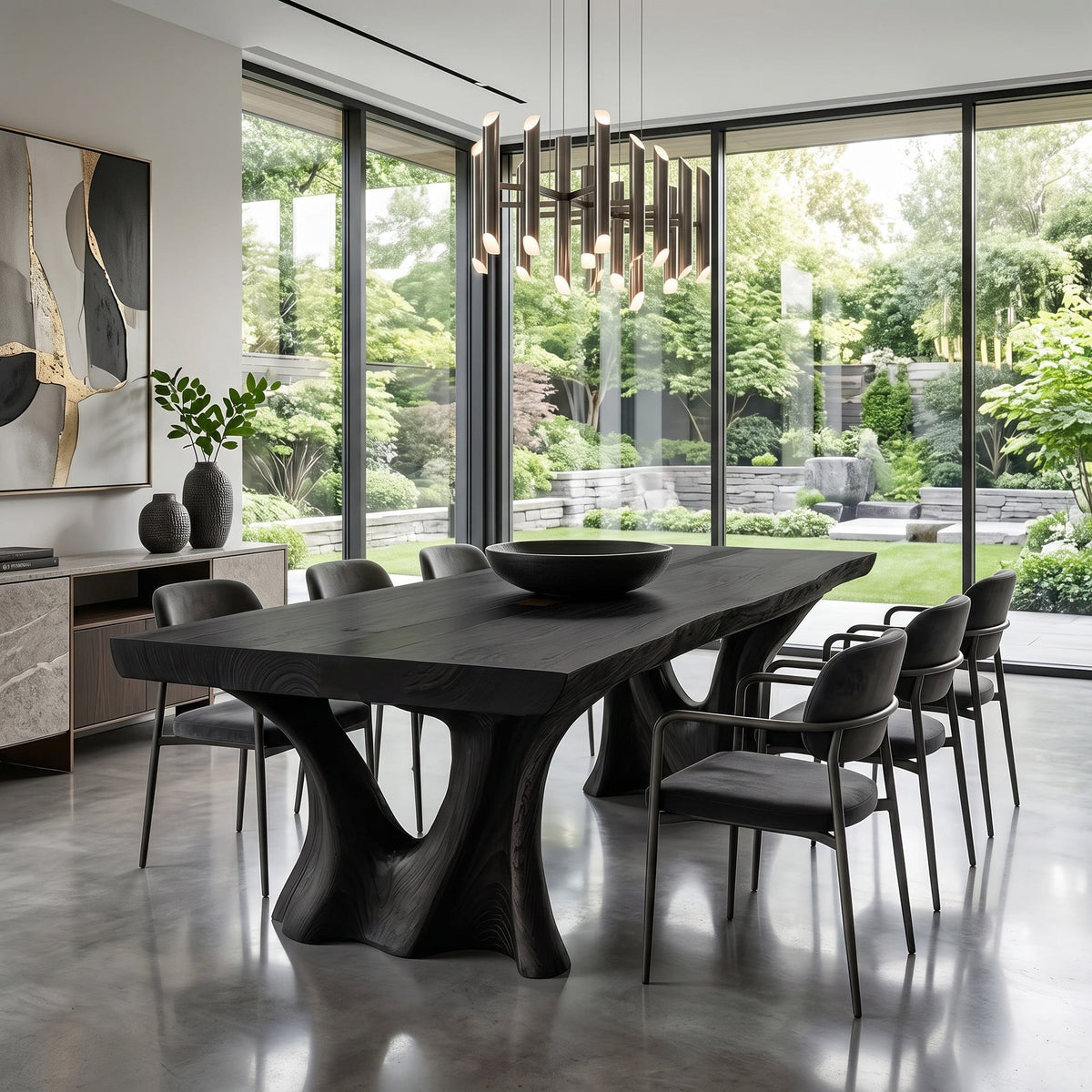 Modern Dining Table with Two Sculpted Legs, solid wood, built to order