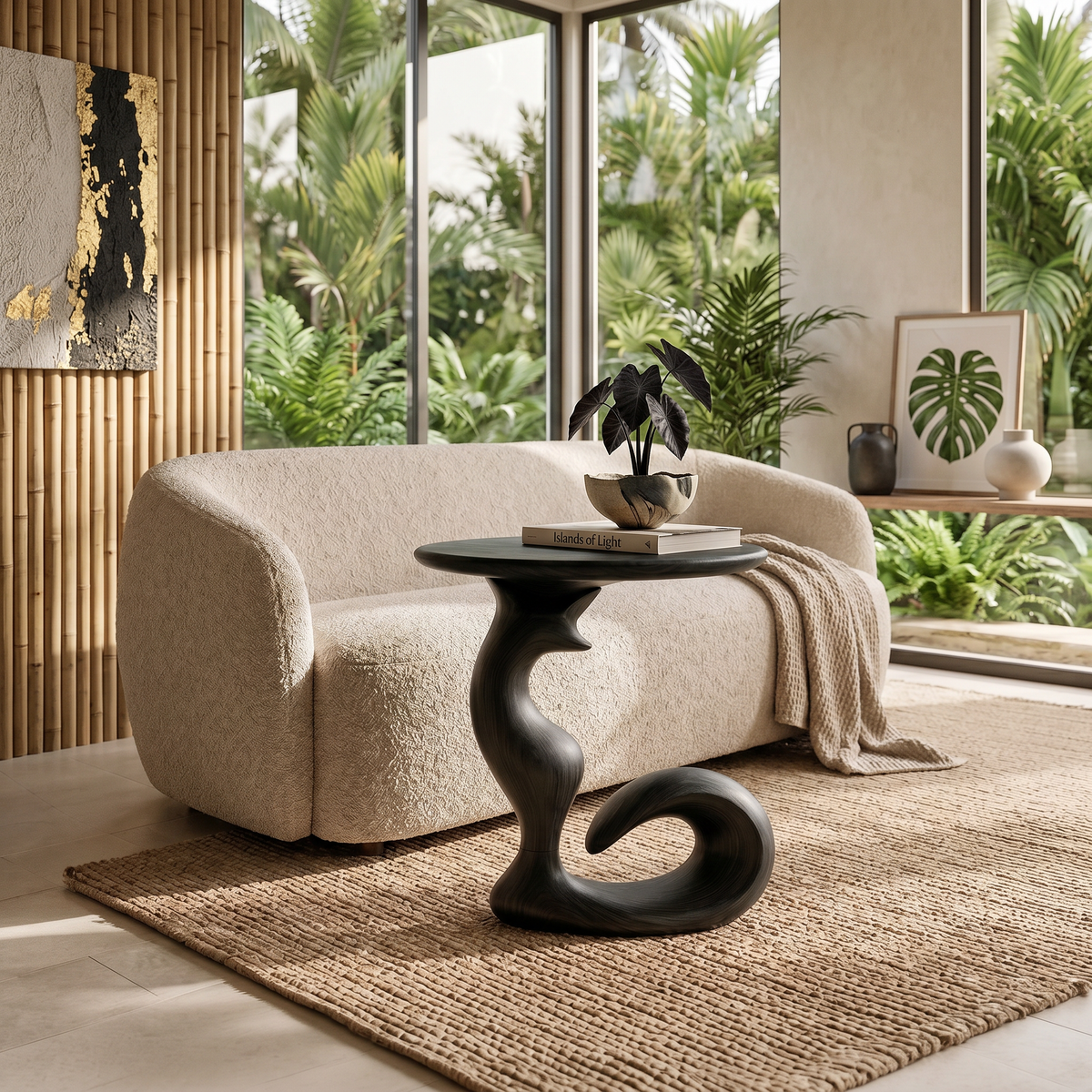 Organic Sculptural Side Table Living Room, solid wood, built to order, view 4