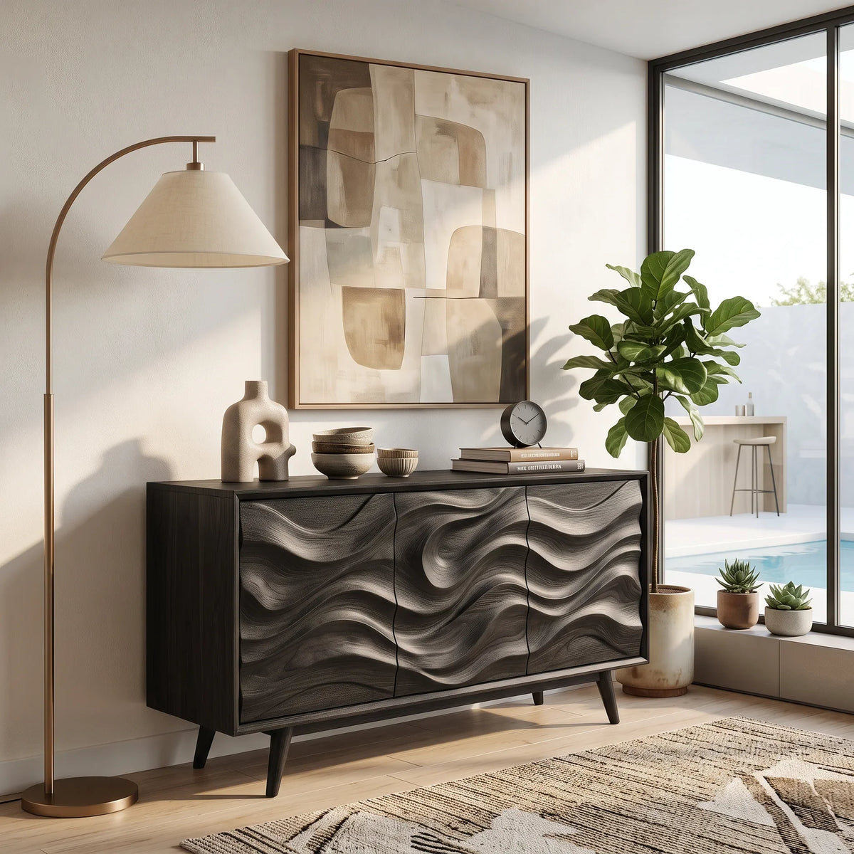 Organic Modern Wave Carved Sideboard Dining Room, solid wood, built to order, view 3