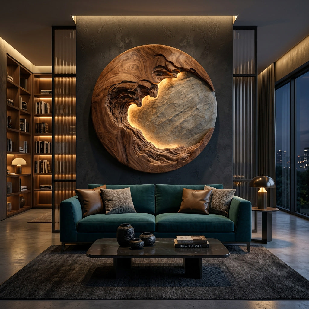 Organic Modern Round Wall Art, solid wood, built to order, view 4