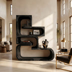 Contemporary Wave Edge Bookcase in Finish, solid wood, built to order