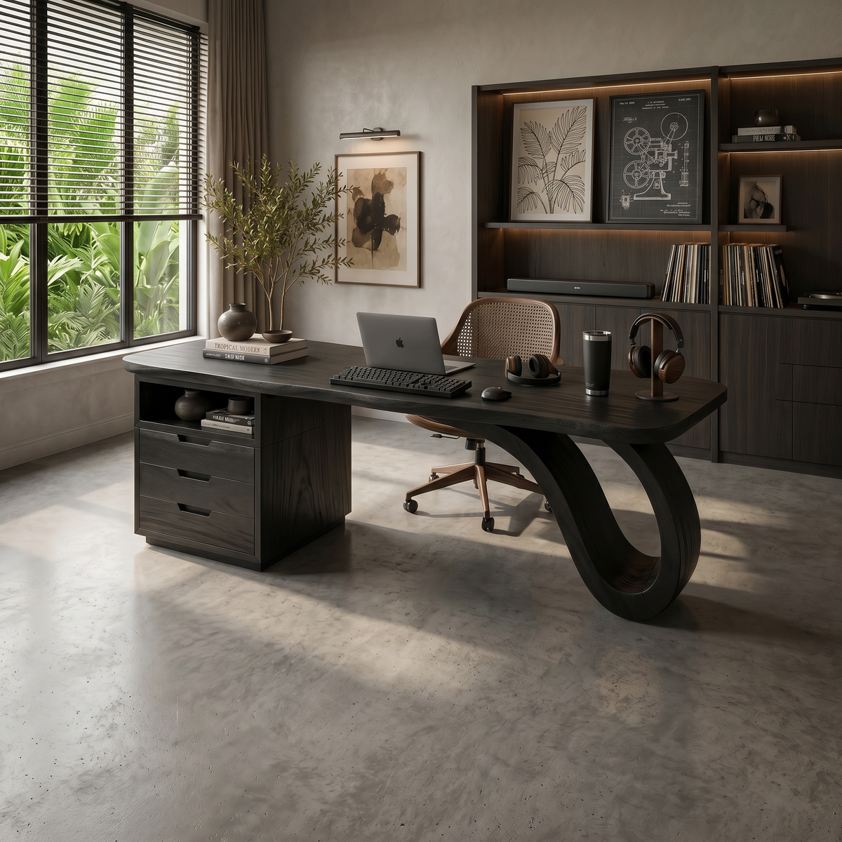 Organic Sculptural Executive Desk Workspace, solid wood, built to order, view 4