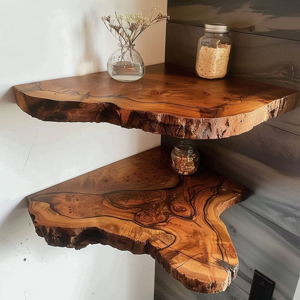 Floating Corner Shelves Decorations, solid wood, built to order