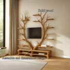 Midcentury TV Stand Tree Shelf Living Room, solid wood, built to order