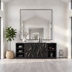 Mid Century Grooved Carved Sideboard Modern Entryway, solid wood, built to order