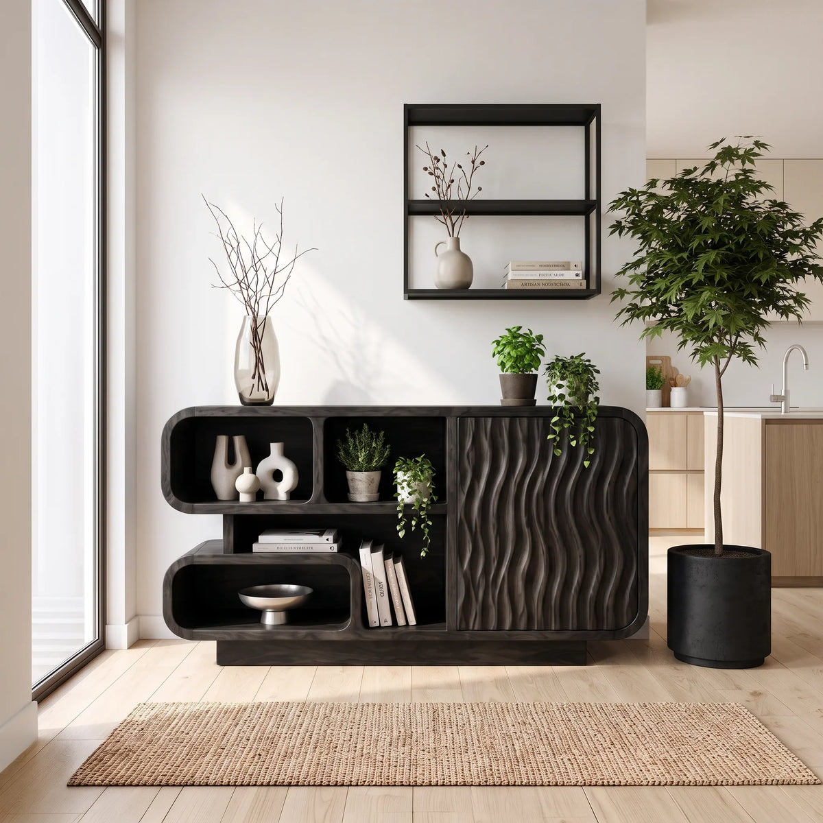 Organic Modern Sideboard Cabinet with Storage Kitchen, solid wood, built to order, view 3