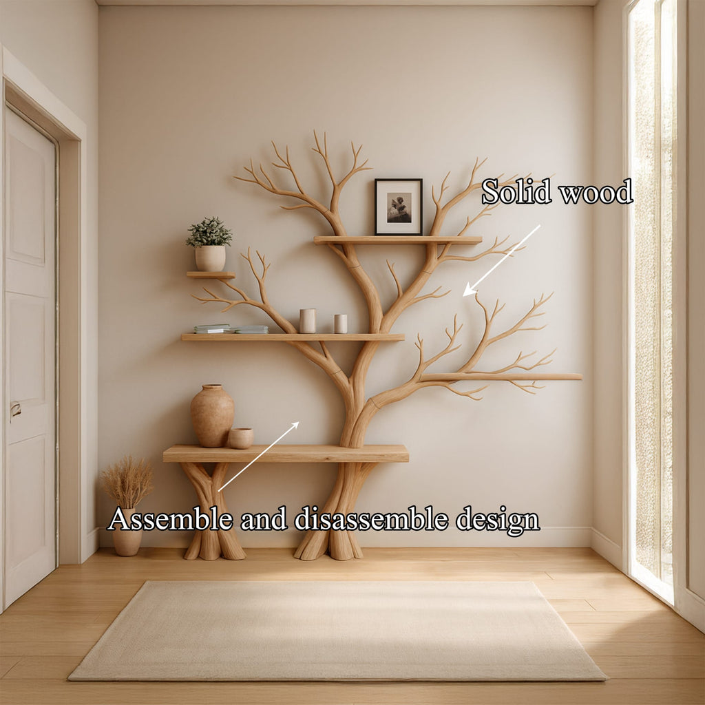 Rustic Tree Wall Bookcase Bedroom, solid wood, built to order