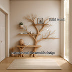 Rustic Tree Wall Bookcase Bedroom, solid wood, built to order