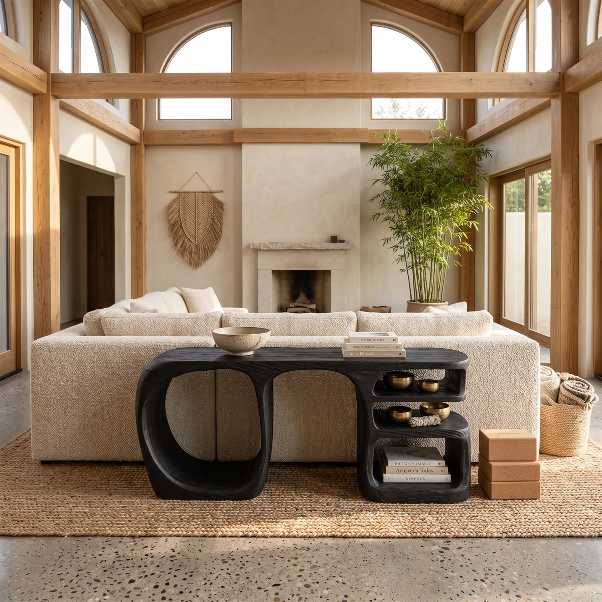 Organic Open Compartment Console, solid wood, built to order