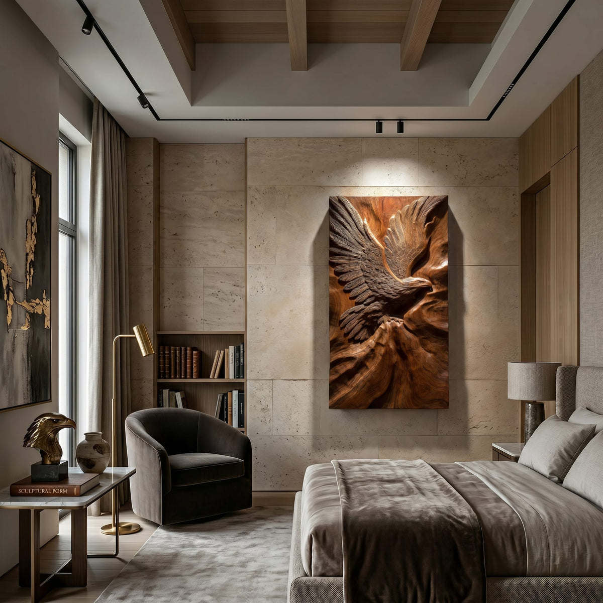 Minimalist Eagle Wall Art Entryway Interior Statement, solid wood, built to order