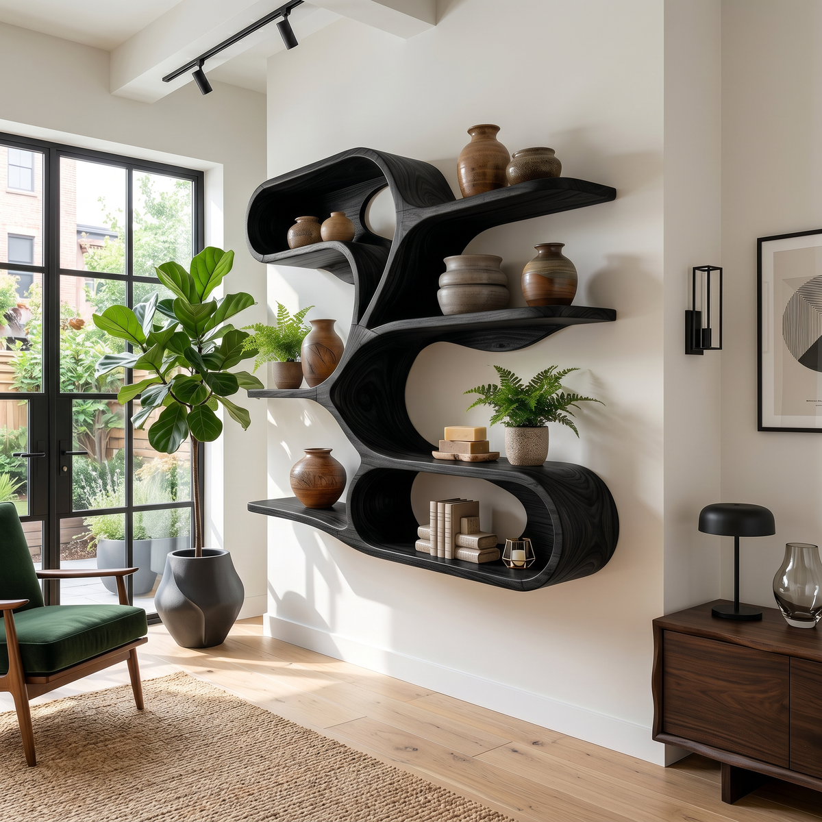 Organic Sculptural Wooden Wall Shelves, solid wood, built to order, view 4