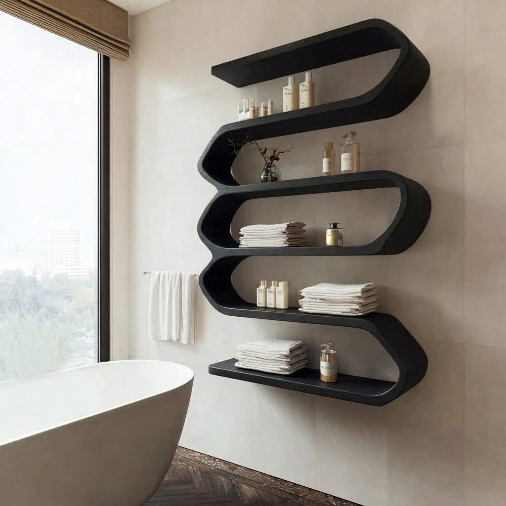 Organic Natural Bathroom Shelf for Spa Style, solid wood, built to order, view 4