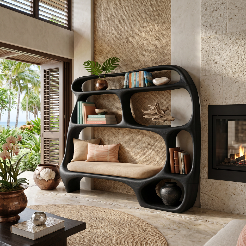 Contemporary Organic Bookshelf, solid wood, built to order, view 4