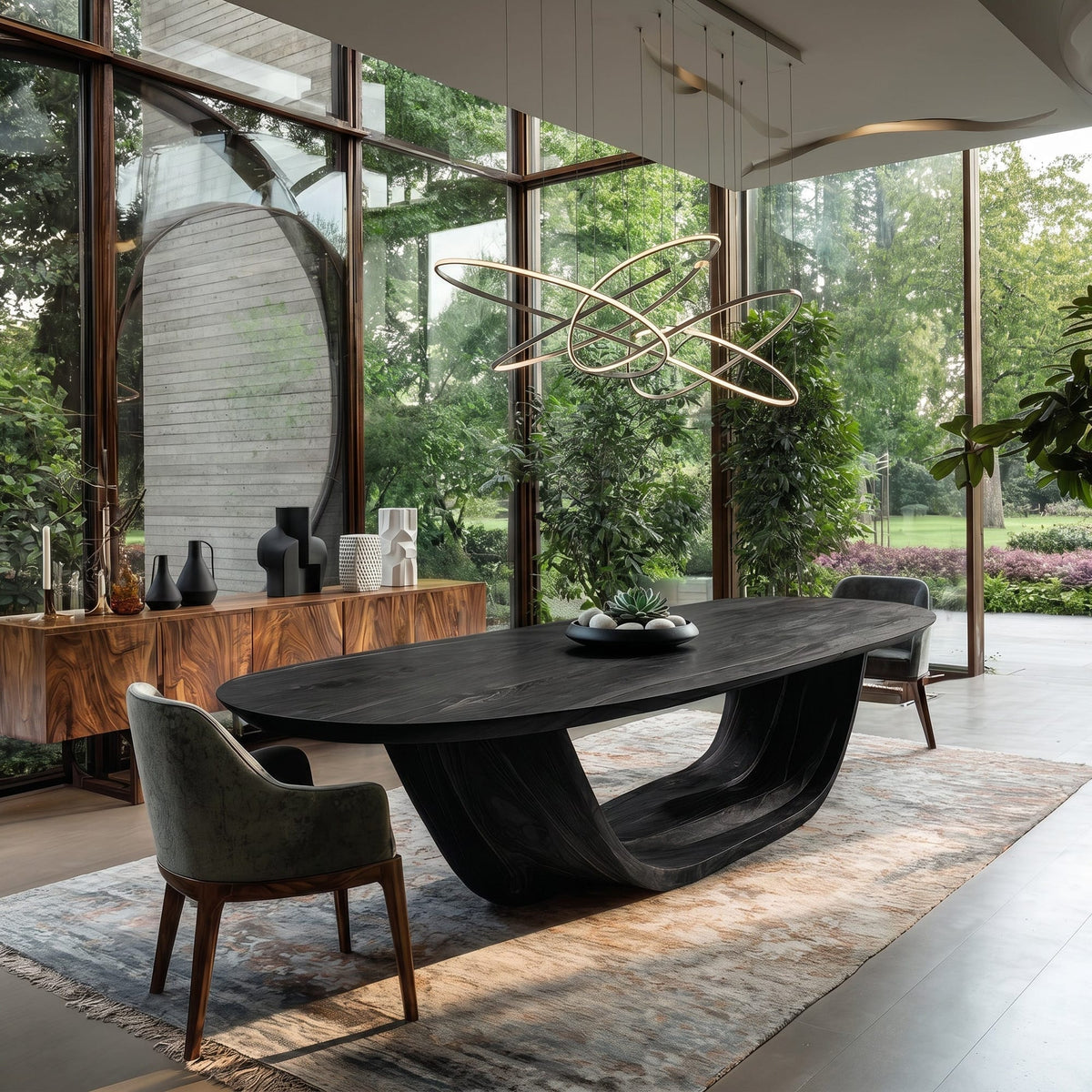 Contemporary Open Base Oval Dining Table, solid wood, built to order