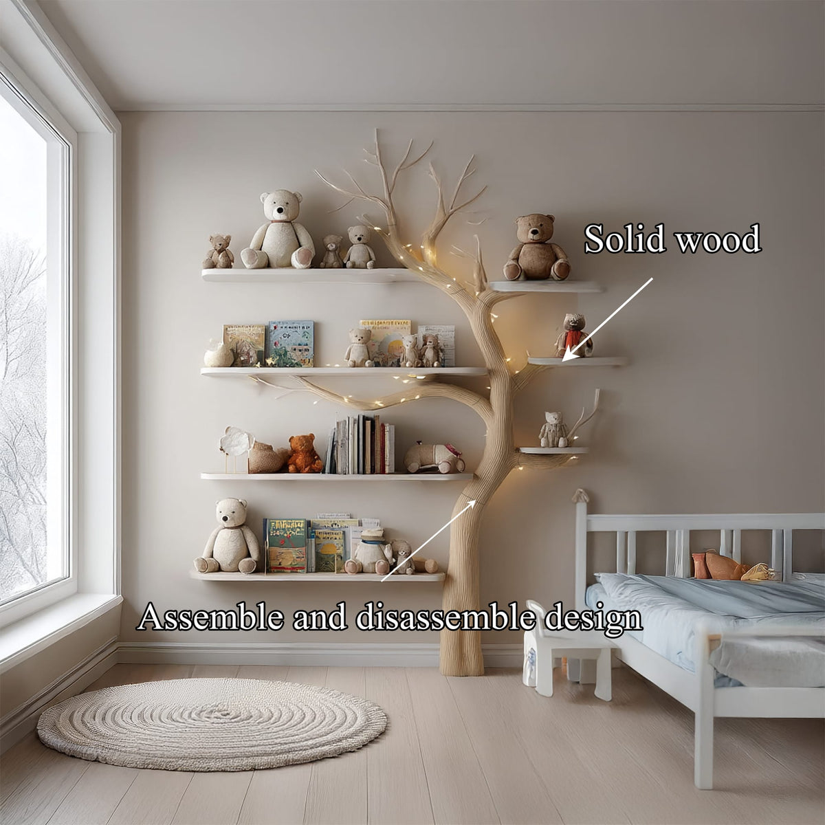Midcentury Tree Bookshelf Nursery Kids Room, solid wood, built to order
