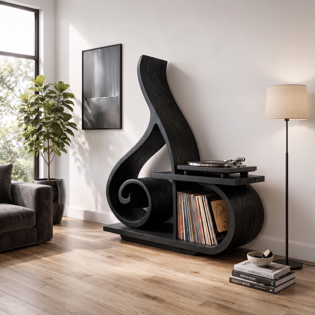 Contemporary Sculptural Record Player Stand, solid wood, built to order, view 4