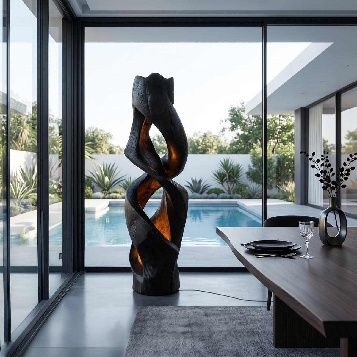Contemporary Abstract Twisted Floor Lamp, solid wood, built to order, view 4