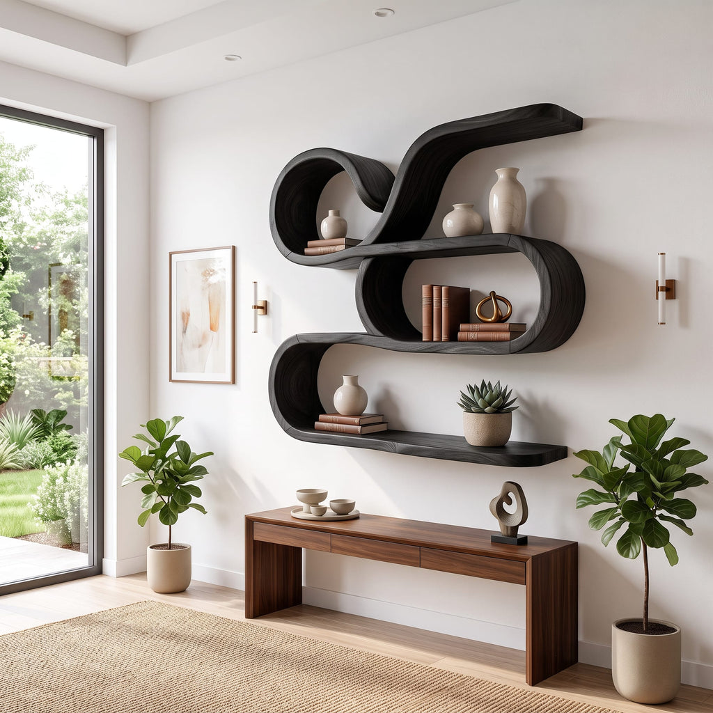 Coastal Floating Storage Shelves, solid wood, built to order