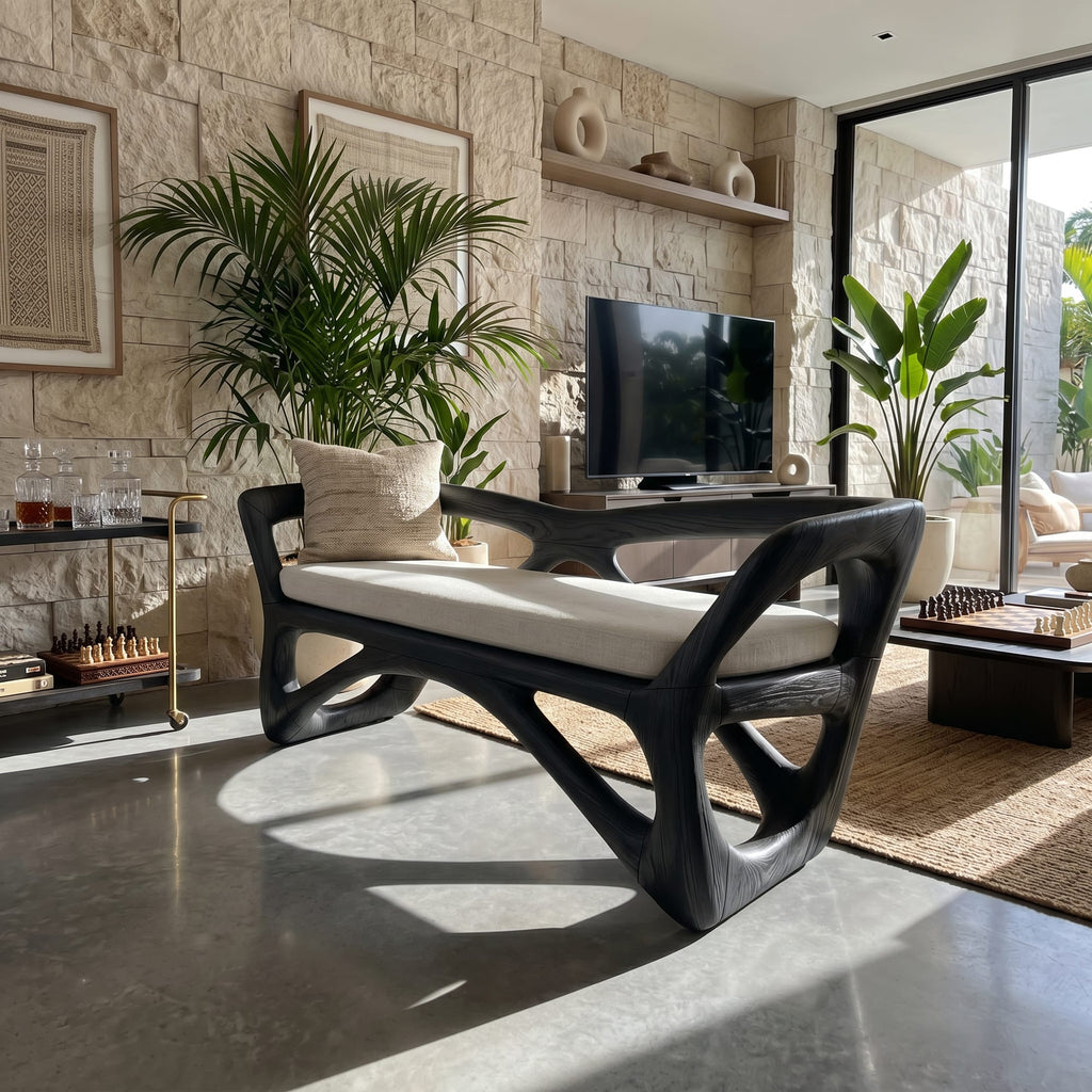Japandi Accent Bench Wellness Retreat, solid wood, built to order