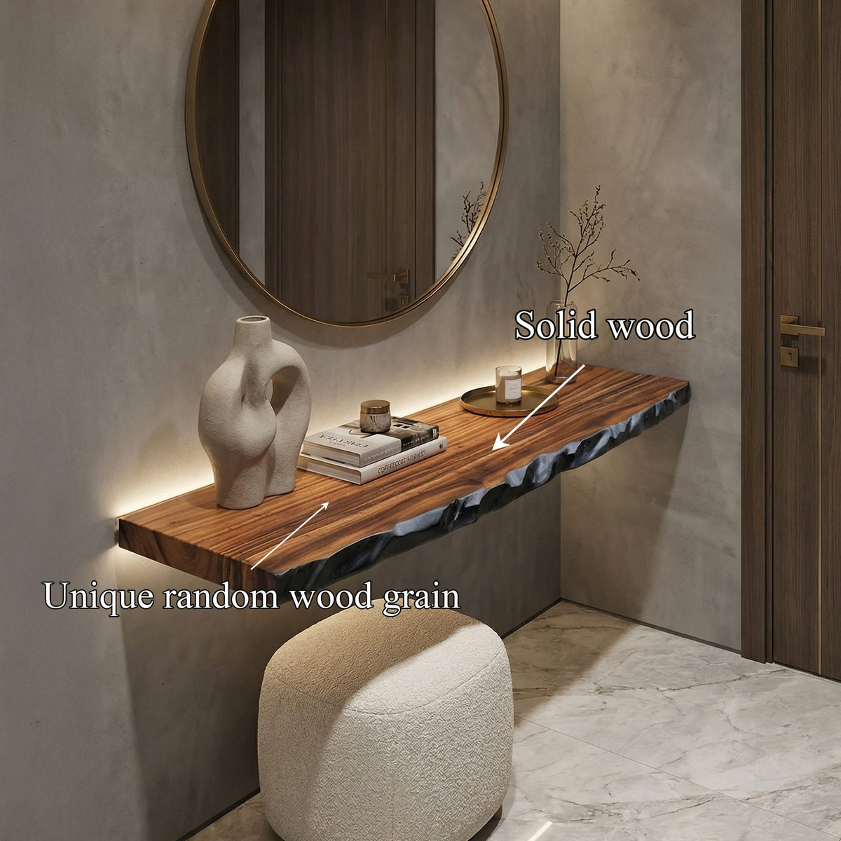 Live Edge Solid Wall Floating Shelf