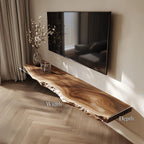 Live Edge Solid Floating TV Console Organic Living Room Interior, solid wood, built to order