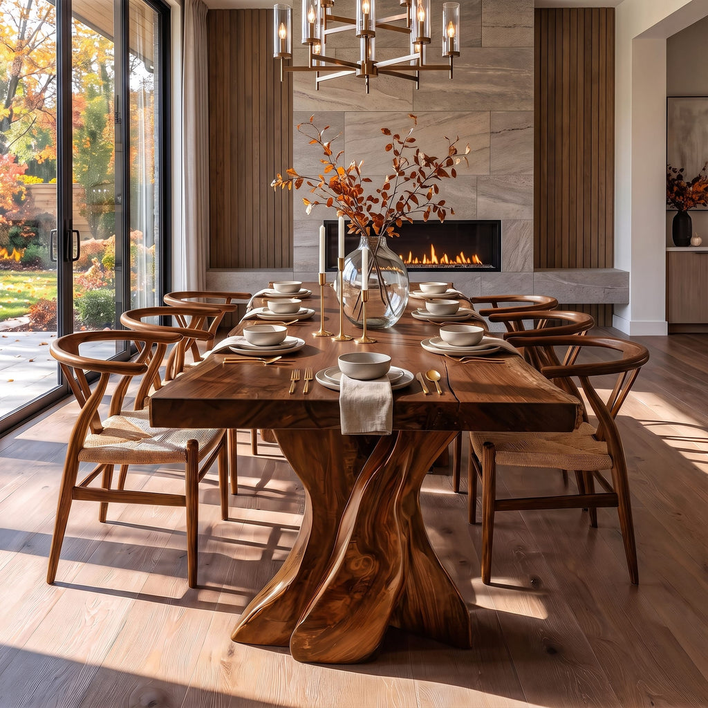 Contemporary Dining Table with Tree Form Base, solid wood, built to order
