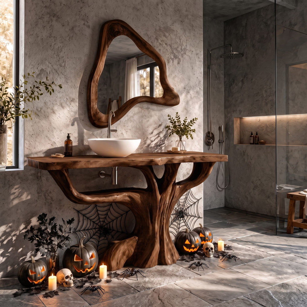 Contemporary Single Bathroom Vanity with Branch Inspired Base, solid wood, built to order